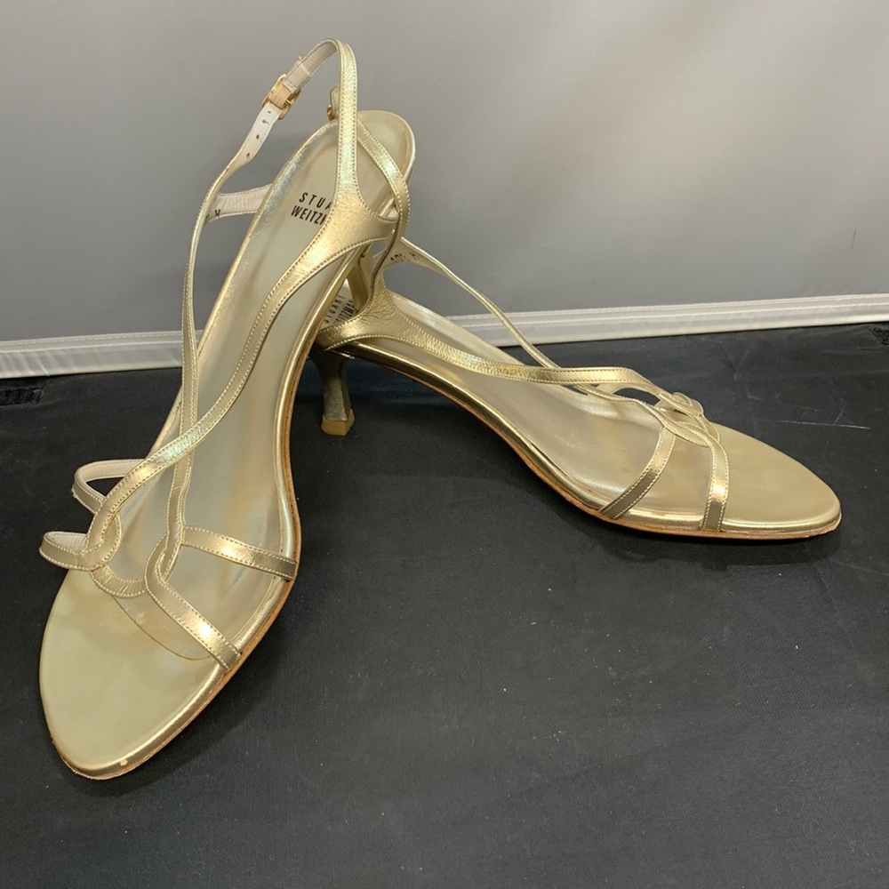 STUART WEITZMAN Gold Open-Toed, Heeled Sandals, Size 10.5M